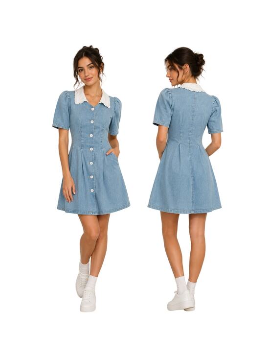 Unbranded Dresses & Skirts - Vintage Denim Dress Womens Small Puff Sleeve Button Front Cottagecore Blue